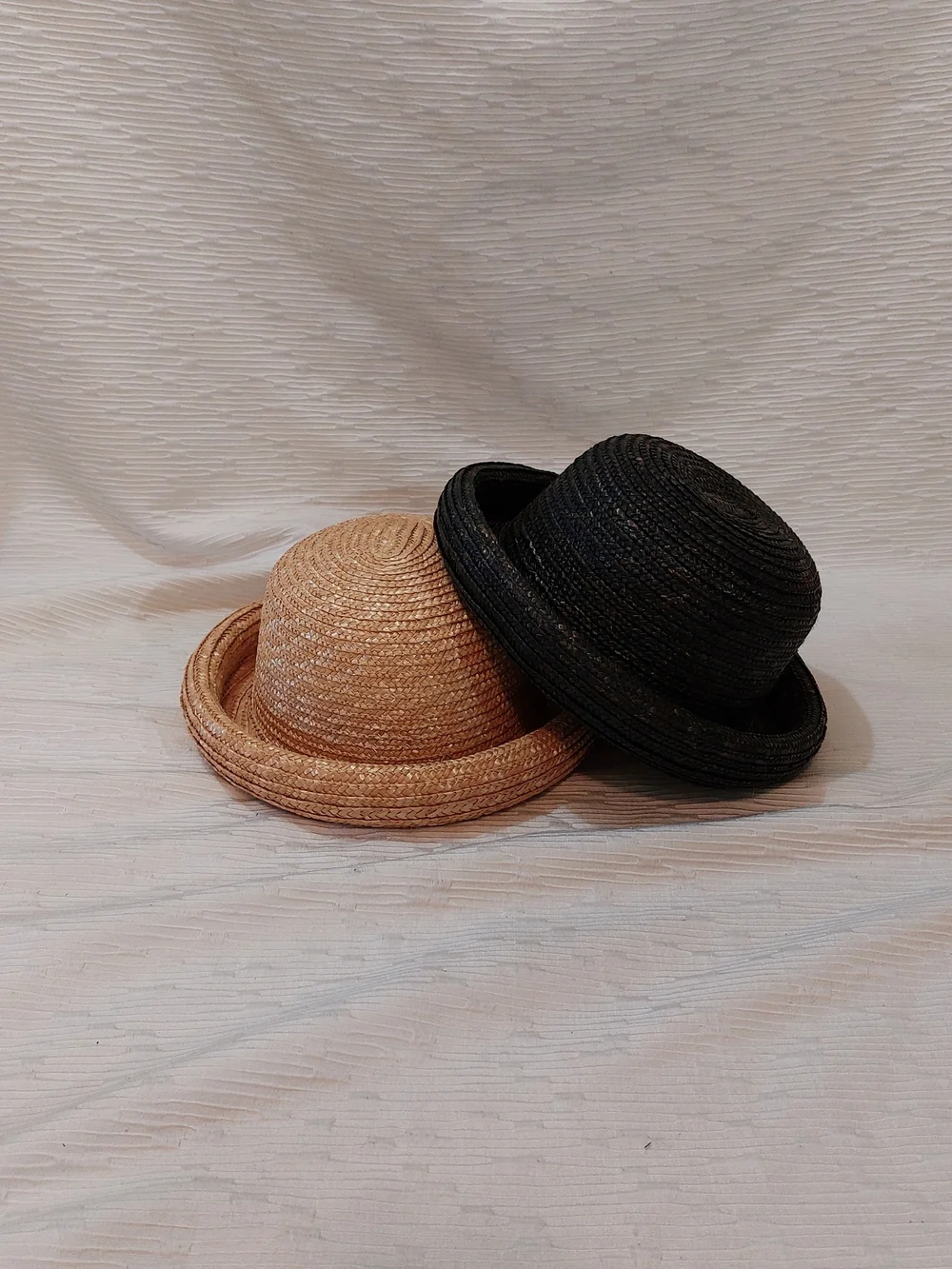 Vintage Black and Natural Straw Bowler Hats - Picture 3 of 9